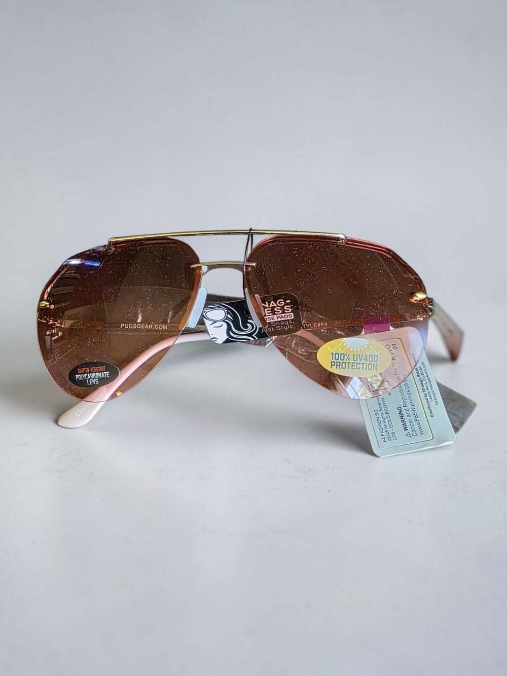Pugs Fashion Style F4 Snagless Aviator Sunglasses Gold Brown